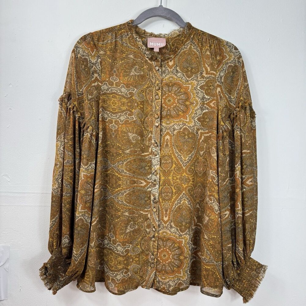 Show Me Your Mumu Women’s Blouse XS Boho Paisley Button Front Long Sleeve Top